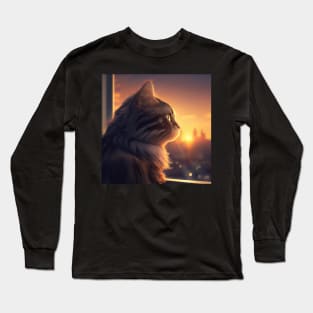 Сat and sunset scene Long Sleeve T-Shirt